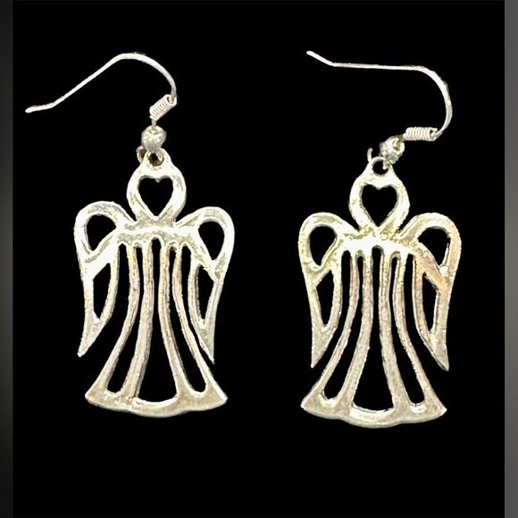 Vintage Sterling Silver Dangle Angel Design Hook Earrings - Picture 1 of 5